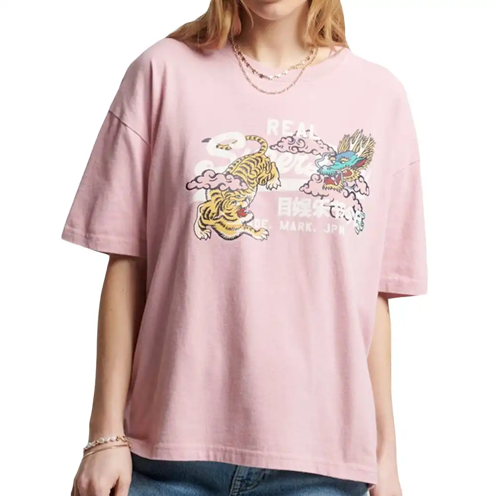 Tee shirt manche courte femme Superdry Ovin vintage Rose - ZESHOES