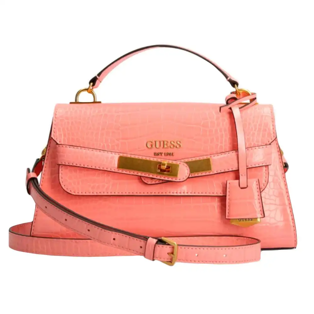 Sac a main femme Guess Enisa croc print Rose - ZESHOES