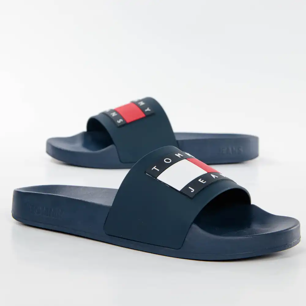 Claquette femme Tommy Jeans Flagpool slide Bleu - ZESHOES