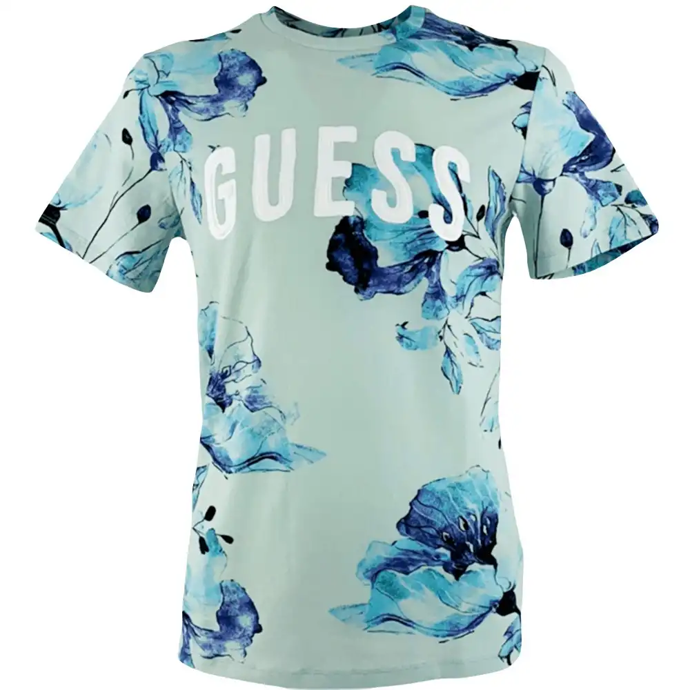 T shirt manche courte homme Guess Blue flowers Bleu - ZESHOES