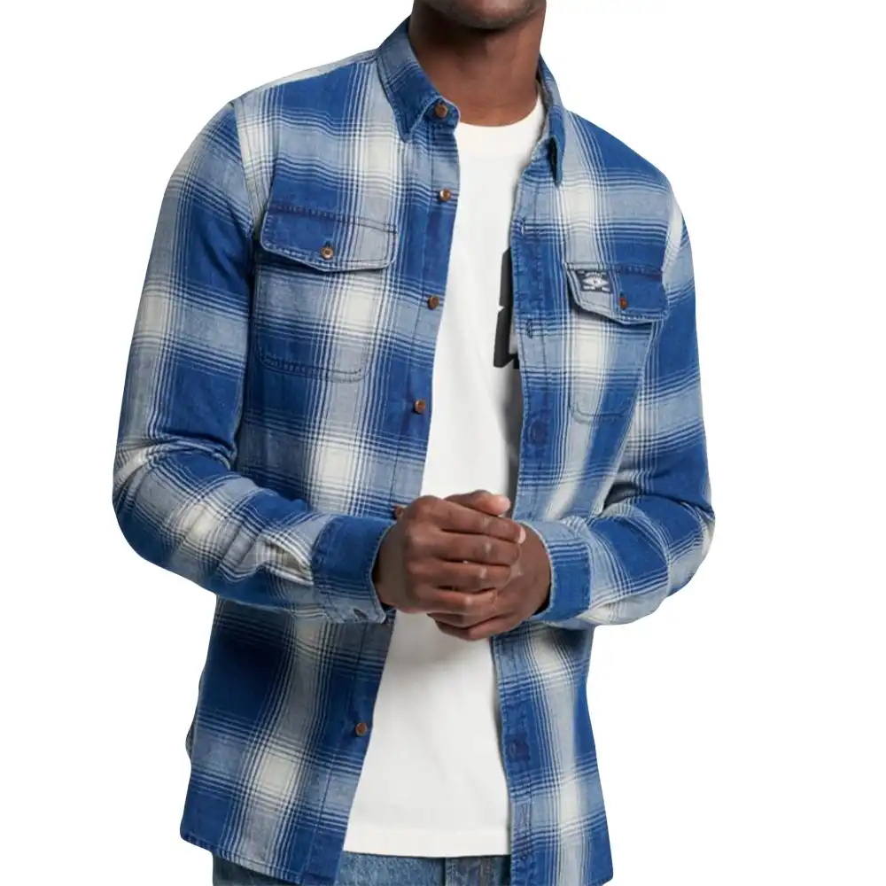 Chemise manches longues homme Superdry Logo vintage & original Bleu - ZESHOES