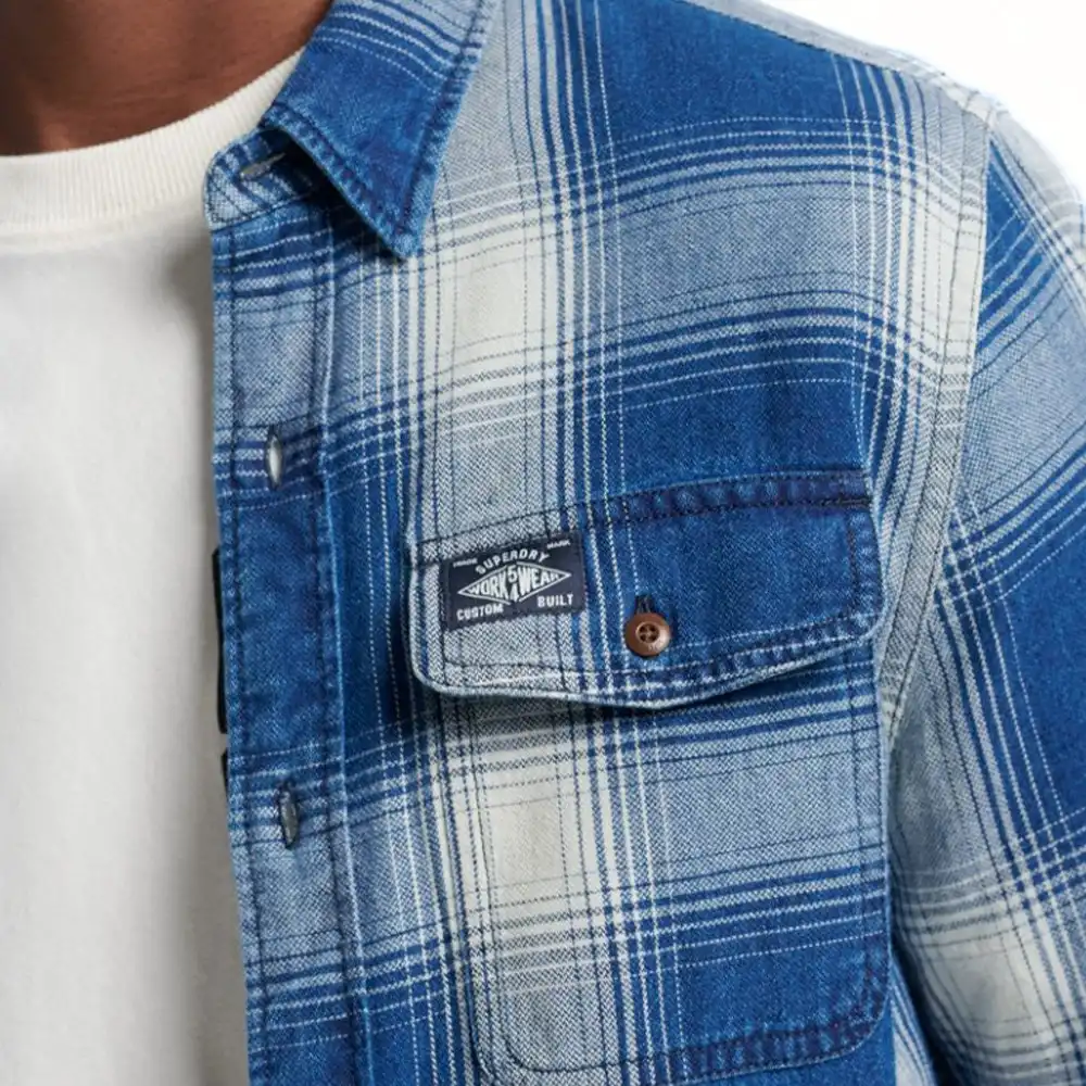 Chemise manches longues homme Superdry Logo vintage & original Bleu - ZESHOES