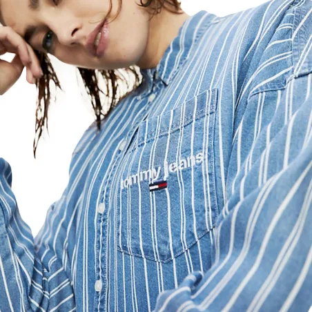 Produits victimes de leur succès Tommy Jeans Bleu Cropped striped shirt