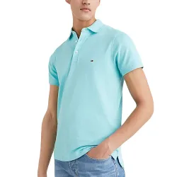 Polo manche courte Tommy Jeans Classic logo flag Vert - ZESHOES Polo manche courte Tommy Jeans Classic logo flag Vert - ZESHOES