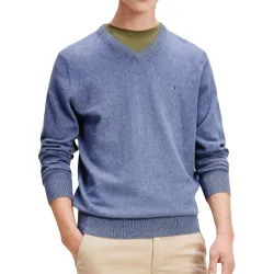 Pull homme Tommy Jeans Mini flag logo Bleu - ZESHOES Pull homme Tommy Jeans Mini flag logo Bleu - ZESHOES