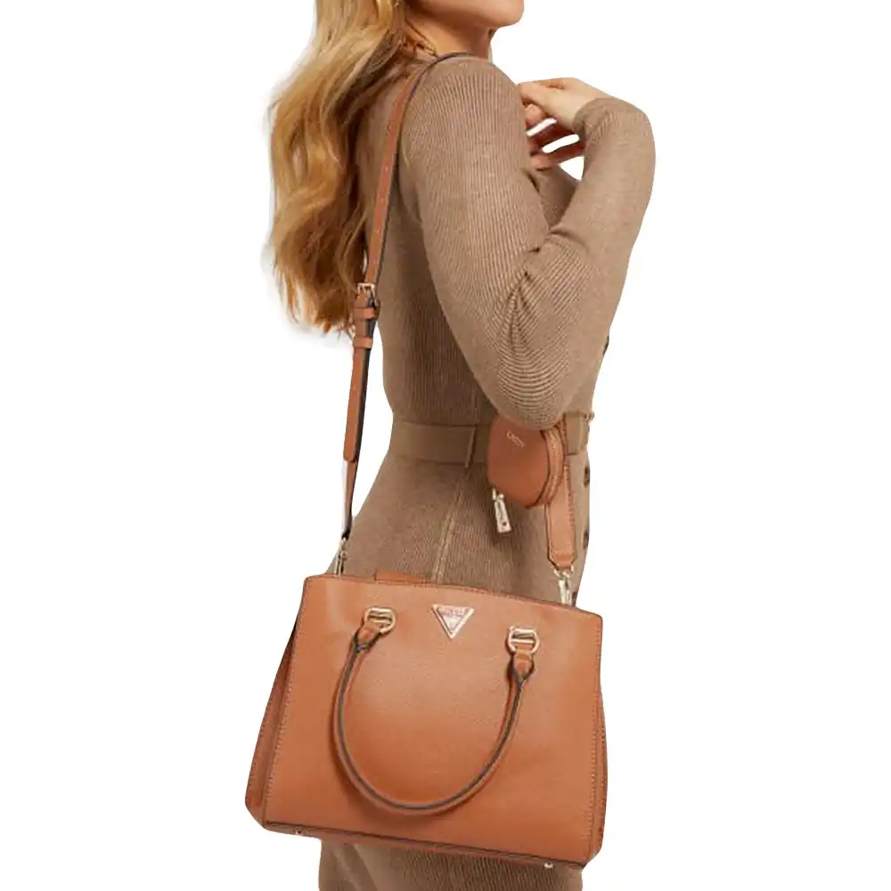 Sac a main femme Guess alexie Saffiano Cognac - ZESHOES