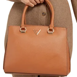 Sac a main femme Guess alexie Saffiano Cognac - ZESHOES