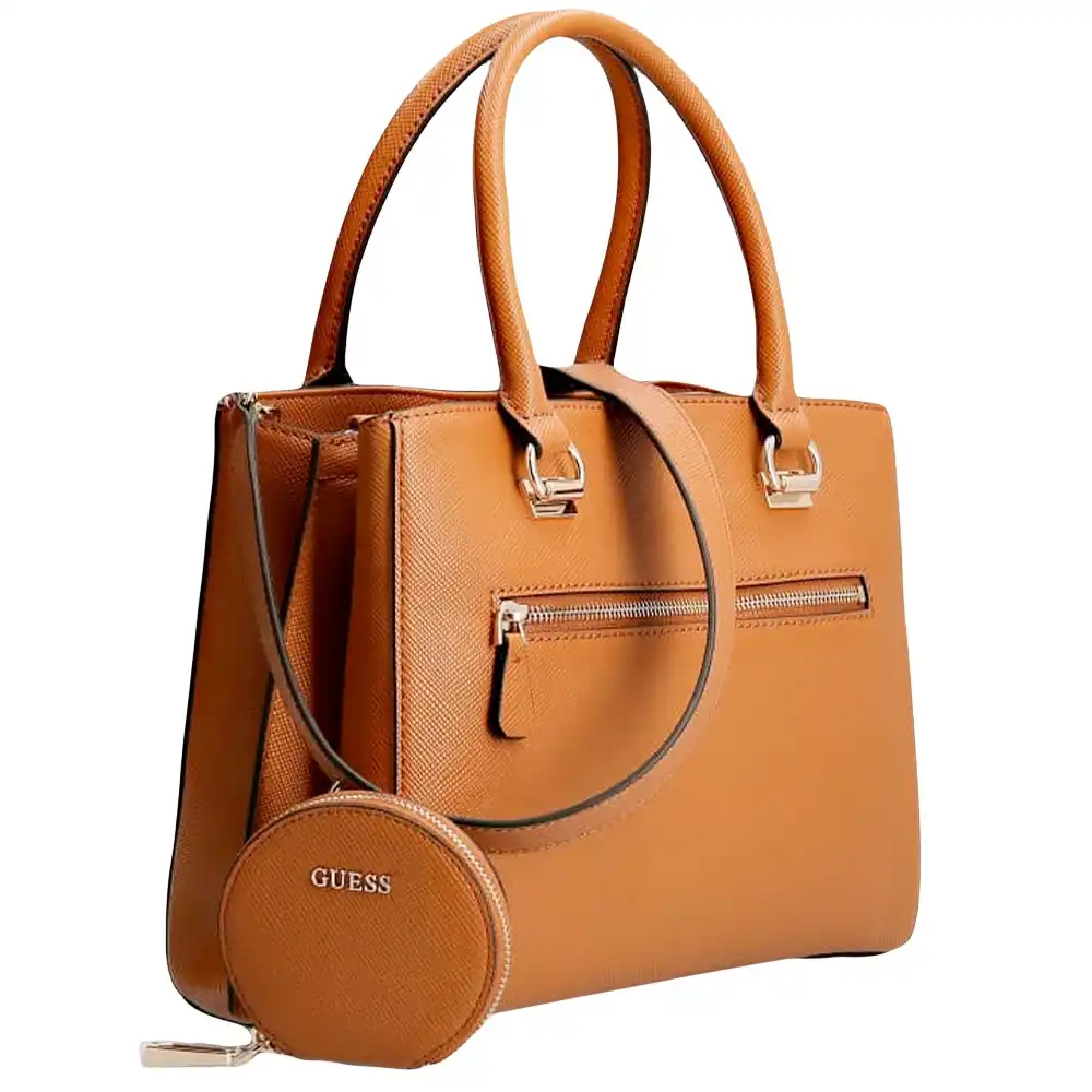 Sac a main femme Guess alexie Saffiano Cognac - ZESHOES