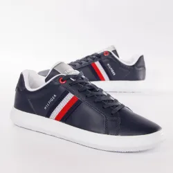 Basket de ville basse homme Tommy Jeans Essential leather cupsole Bleu - ZESHOES Basket de ville basse homme Tommy Jeans Essential leather cupsole Bleu - ZESHOES