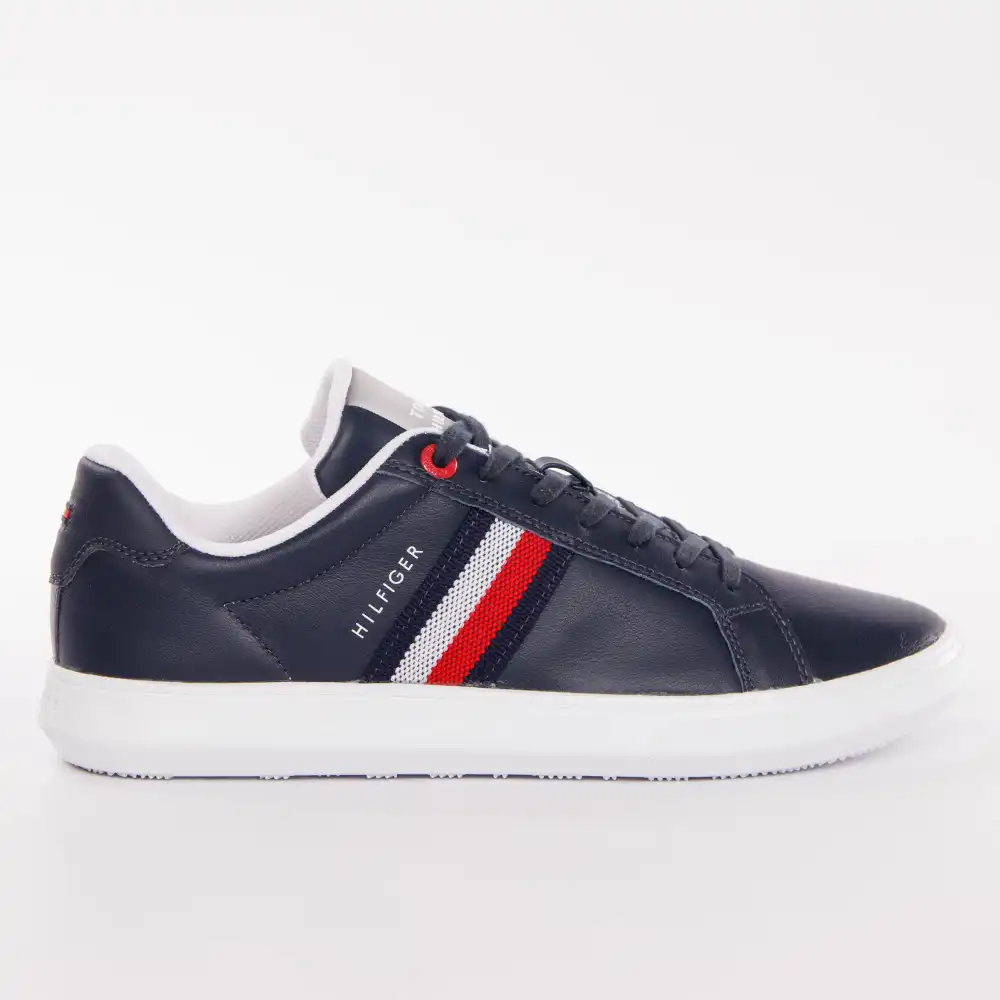 Basket de ville basse homme Tommy Jeans Essential leather cupsole Bleu - ZESHOES Basket de ville basse homme Tommy Jeans Essential leather cupsole Bleu - ZESHOES