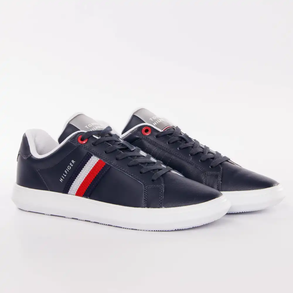 Basket de ville basse homme Tommy Jeans Essential leather cupsole Bleu - ZESHOES