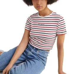 Tee shirt manche courte femme Tommy Jeans Style rayé Multicolor - ZESHOES
