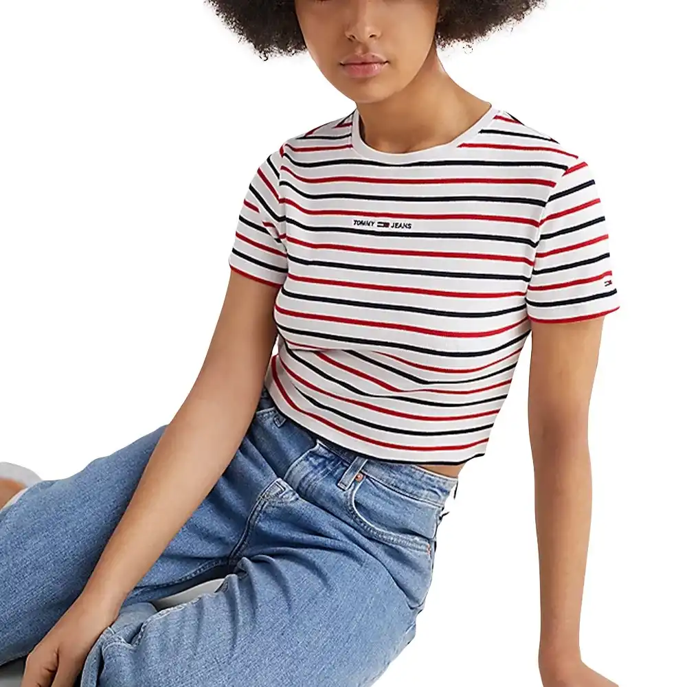 Tee shirt manche courte femme Tommy Jeans Style rayé Multicolor - ZESHOES