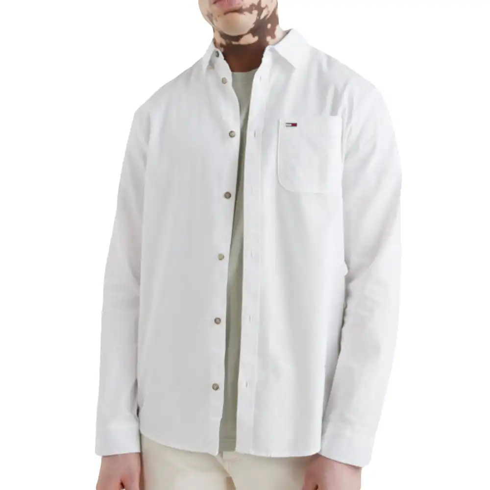 Chemise manches longues homme Tommy Jeans Linen blend spring shirt Blanc - ZE...