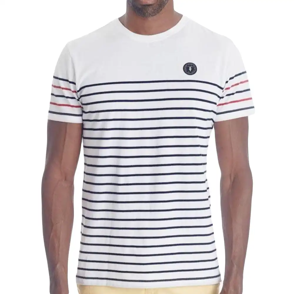 T shirt manche courte homme Le Temps Des Cerises Palun marinière Blanc - ZESHOES