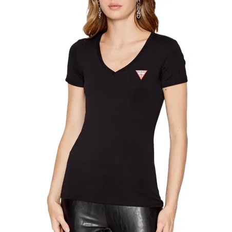 Tee shirt manche courte femme Guess Noir Classic logo triangle