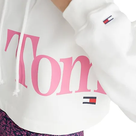 Sweat capuche femme Tommy Jeans Blanc Logo coupé