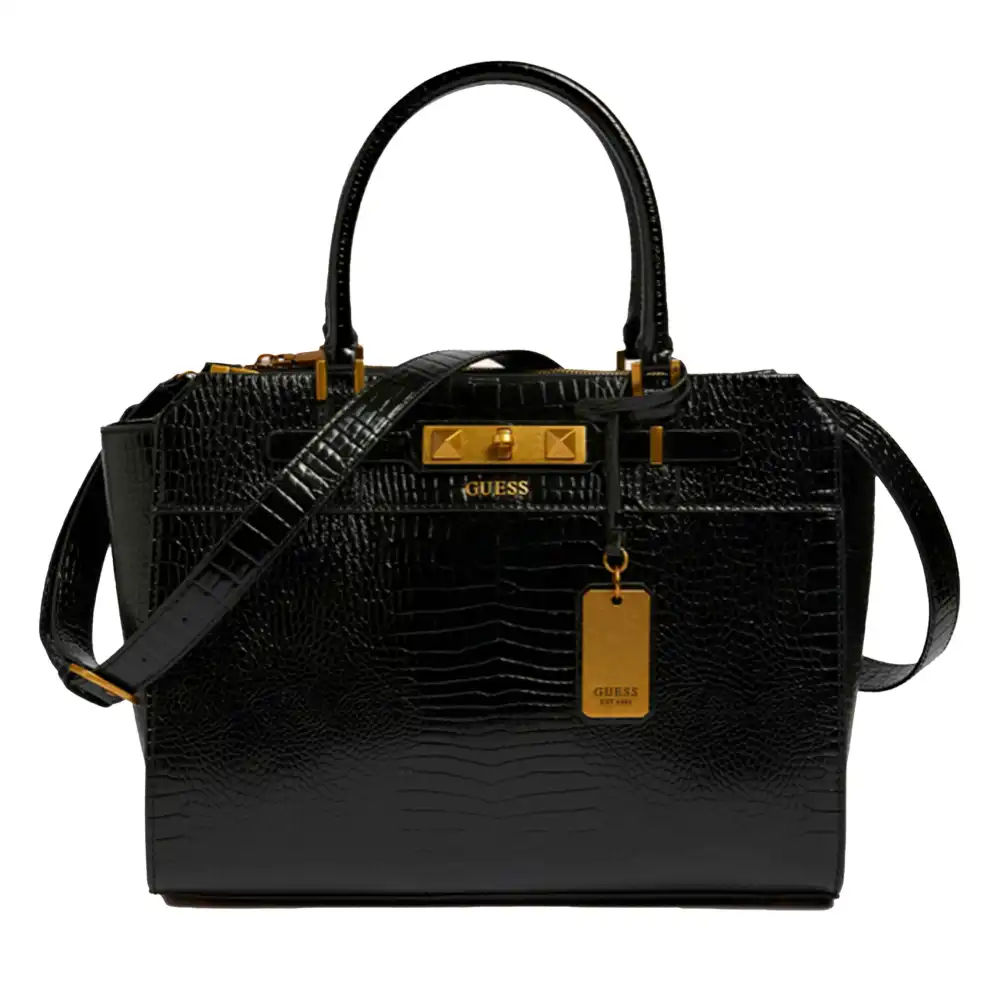 Sac bandoulière femme Guess Raffie imprime croco Noir - ZESHOES