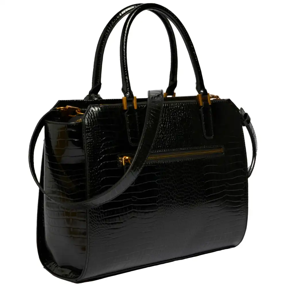 Sac bandoulière femme Guess Raffie imprime croco Noir - ZESHOES Sac bandoulière femme Guess Raffie imprime croco Noir - ZESHOES