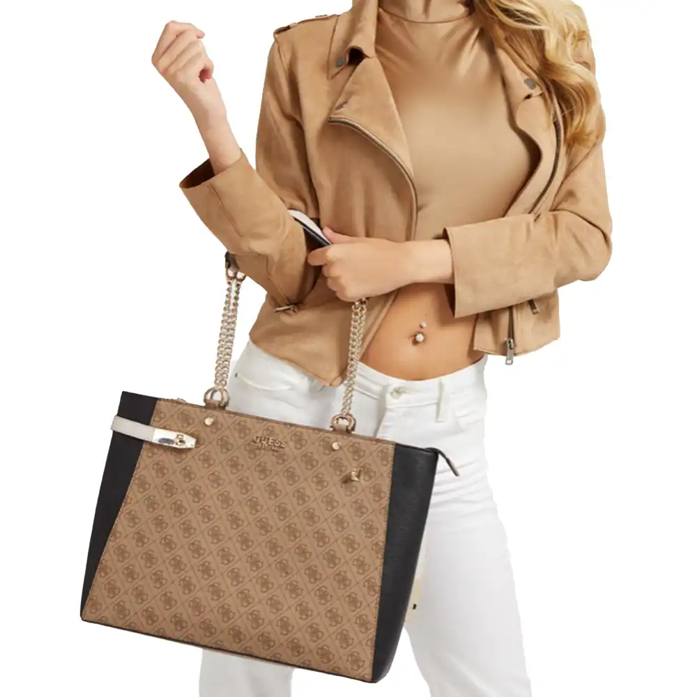 Sac bandoulière femme Guess Zadie logo 4g Marron - ZESHOES