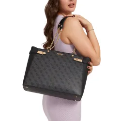Sac bandoulière femme Guess Zadie 4g logo shopper Noir - ZESHOES Sac bandoulière femme Guess Zadie 4g logo shopper Noir - ZESHOES