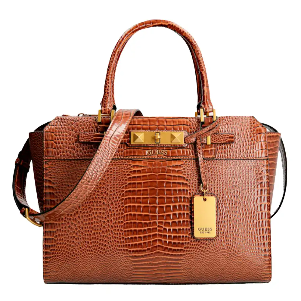 Sac bandoulière femme Guess Raffie croc print Marron - ZESHOES Sac bandoulière femme Guess Raffie croc print Marron - ZESHOES
