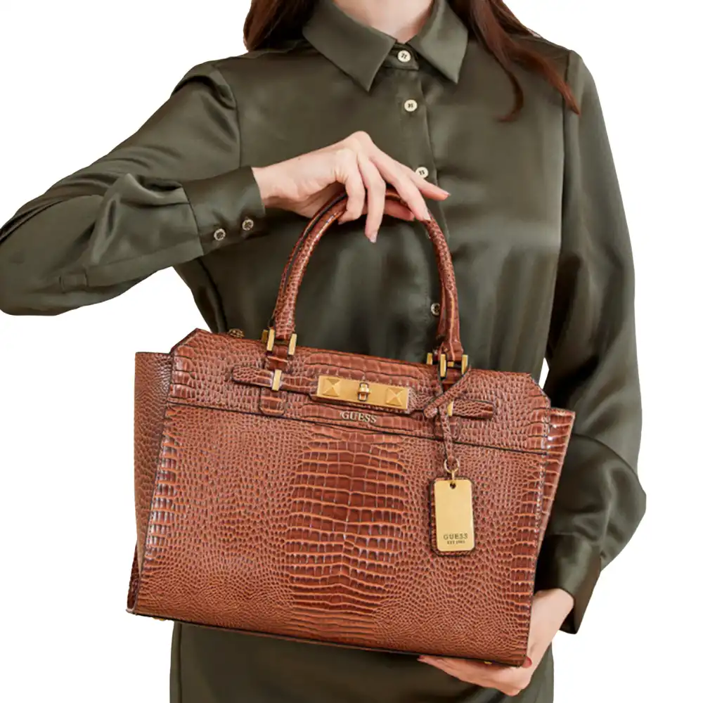 Sac bandoulière femme Guess Raffie croc print Marron - ZESHOES