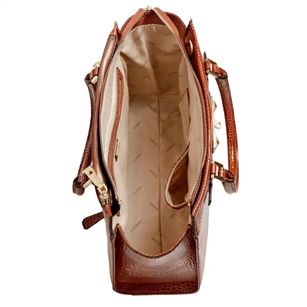 Sac bandoulière femme Guess Raffie croc print Marron - ZESHOES Sac bandoulière femme Guess Raffie croc print Marron - ZESHOES
