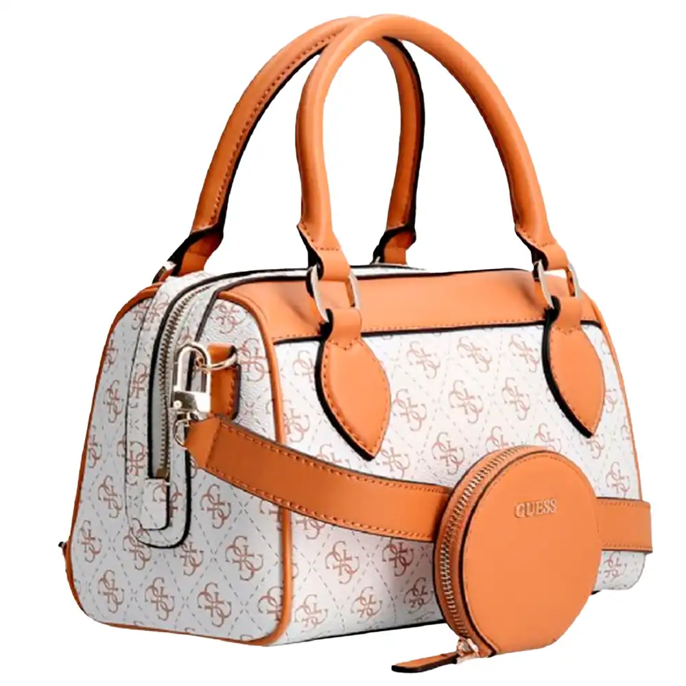 Sac a main femme Guess Noelle box satchel Blanc - ZESHOES Sac a main femme Guess Noelle box satchel Blanc - ZESHOES