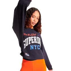 Sweat shirt femme Superdry Varsity Arch Batwing Crew Bleu - ZESHOES